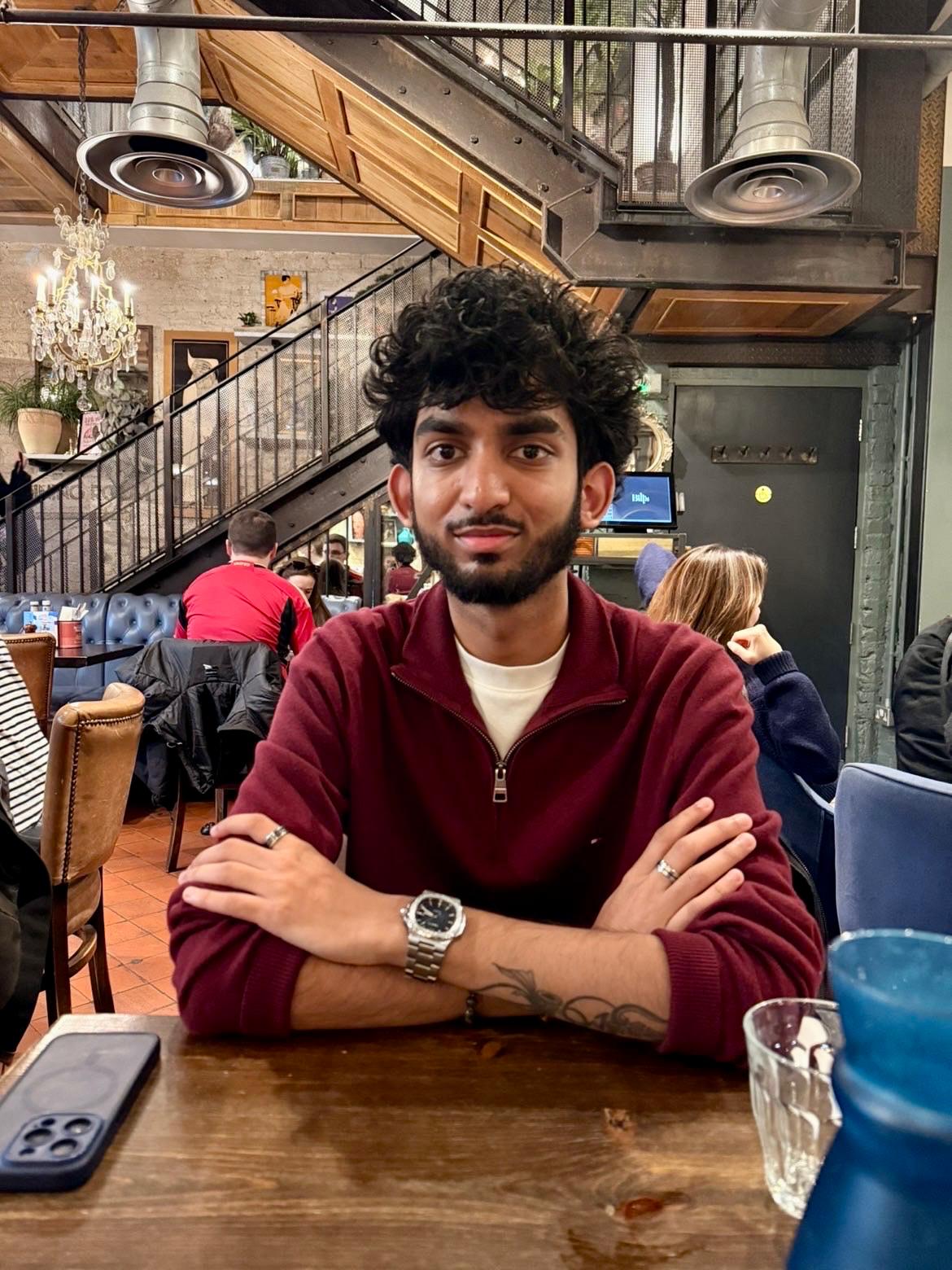 Tehj Patel at a restaurant